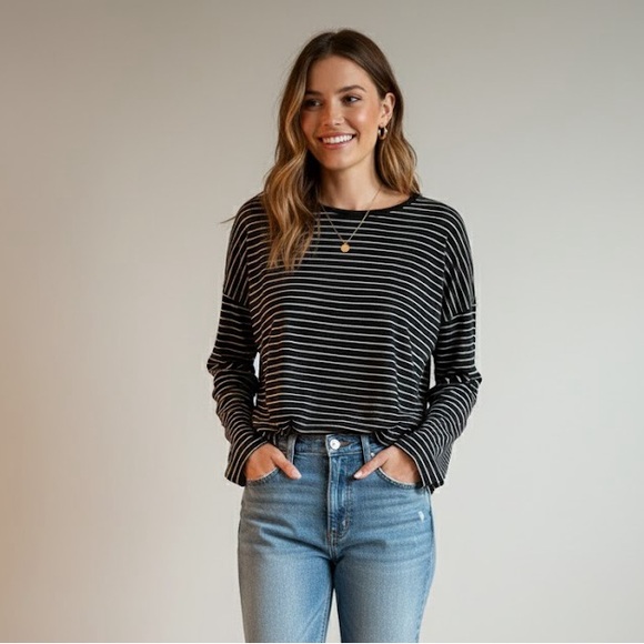 Vince Tops - Vince Striped Long Sleeve Tee | Size Medium